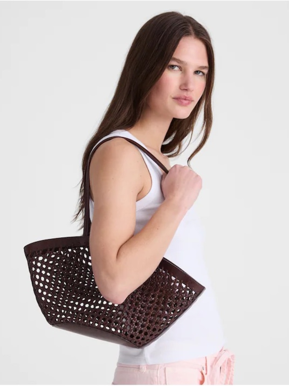 Madewell Caning Tote Cherry Wood Brown